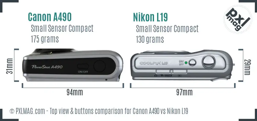 Canon A490 vs Nikon L19 top view buttons comparison Canon A490 vs Nikon L19 top view buttons comparison