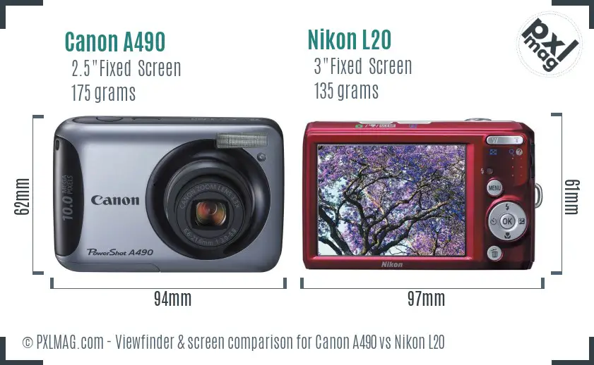Canon A490 vs Nikon L20 Screen and Viewfinder comparison Canon A490 vs Nikon L20 Screen and Viewfinder comparison