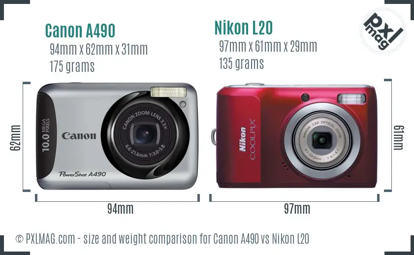 Canon A490 vs Nikon L20 size comparison Canon A490 vs Nikon L20 size comparison