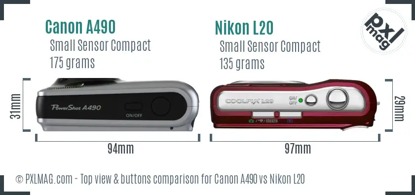Canon A490 vs Nikon L20 top view buttons comparison Canon A490 vs Nikon L20 top view buttons comparison