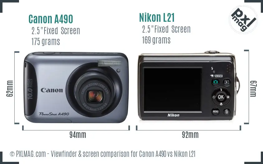 Canon A490 vs Nikon L21 Screen and Viewfinder comparison