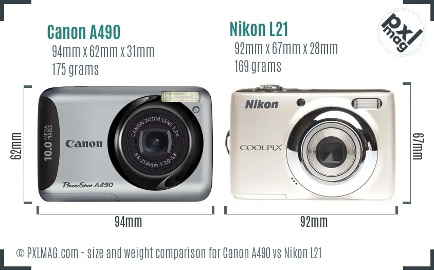 Canon A490 vs Nikon L21 size comparison