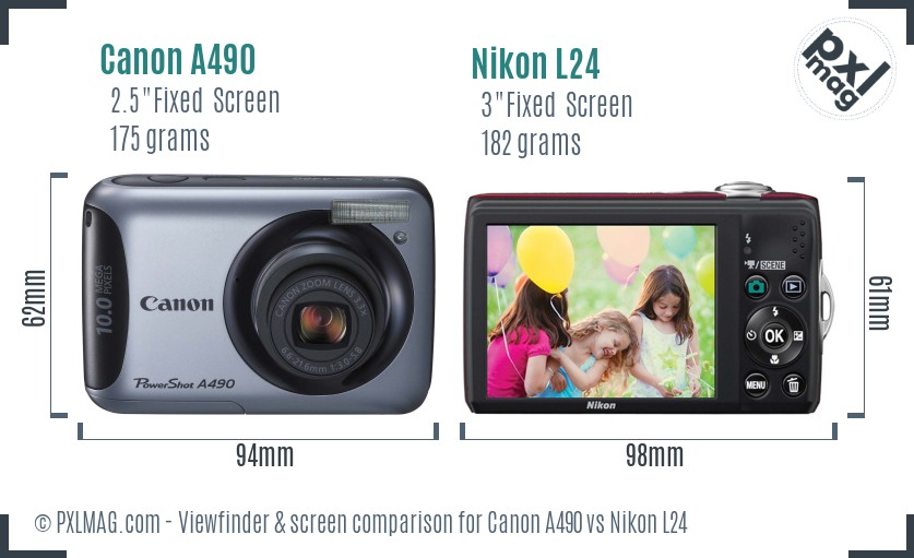 Canon A490 vs Nikon L24 Screen and Viewfinder comparison