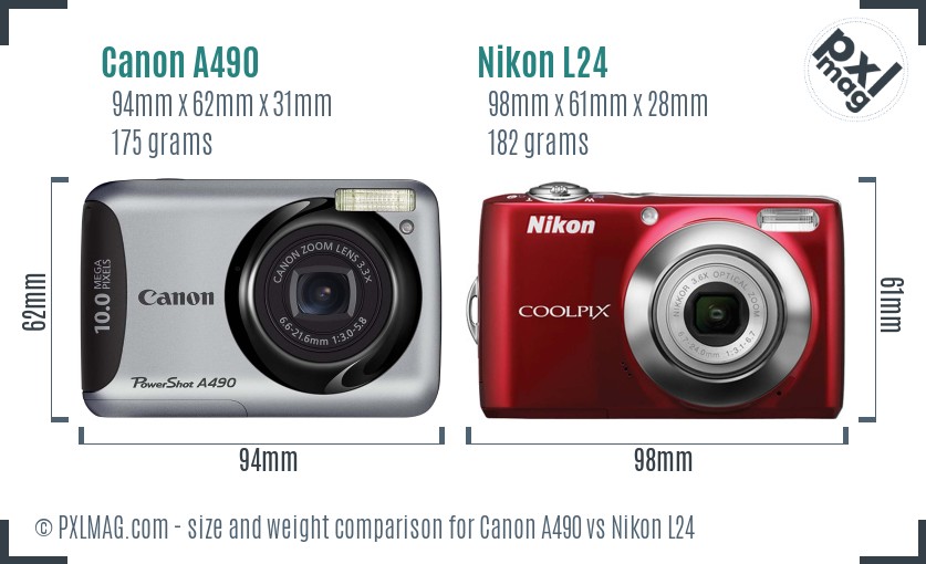 Canon A490 vs Nikon L24 size comparison