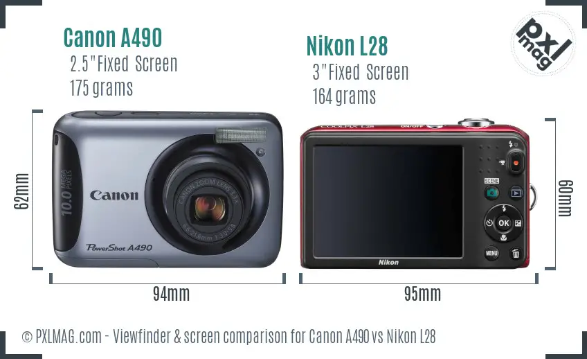 Canon A490 vs Nikon L28 Screen and Viewfinder comparison