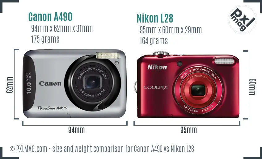 Canon A490 vs Nikon L28 size comparison