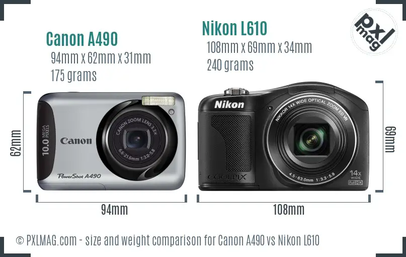 Canon A490 vs Nikon L610 size comparison