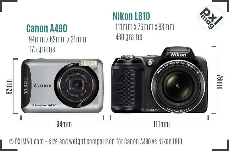 Canon A490 vs Nikon L810 size comparison