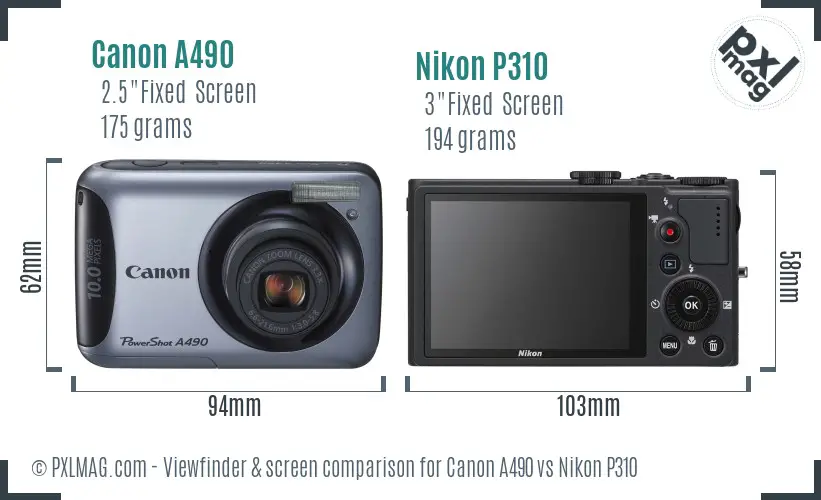 Canon A490 vs Nikon P310 Screen and Viewfinder comparison Canon A490 vs Nikon P310 Screen and Viewfinder comparison