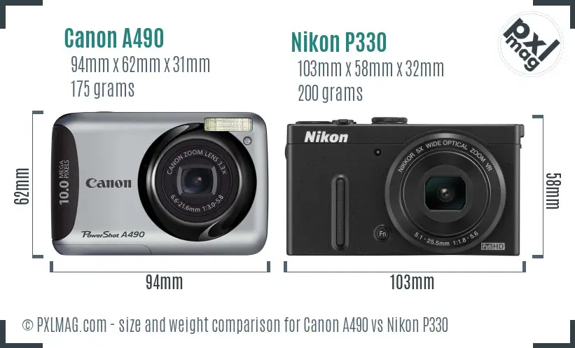 Canon A490 vs Nikon P330 size comparison Canon A490 vs Nikon P330 size comparison