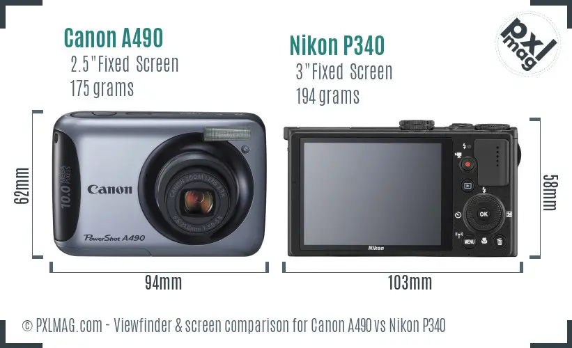 Canon A490 vs Nikon P340 Screen and Viewfinder comparison Canon A490 vs Nikon P340 Screen and Viewfinder comparison