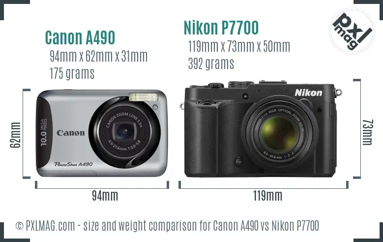 Canon A490 vs Nikon P7700 size comparison