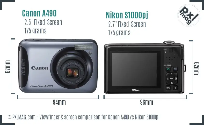 Canon A490 vs Nikon S1000pj Screen and Viewfinder comparison Canon A490 vs Nikon S1000pj Screen and Viewfinder comparison