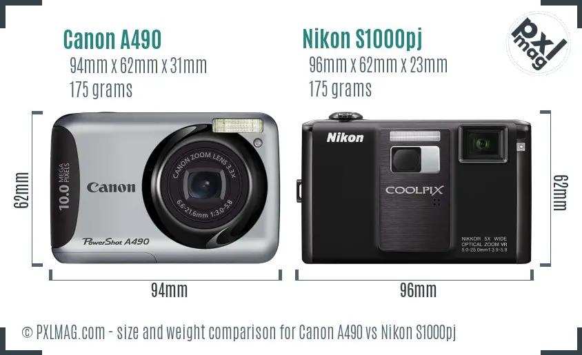 Canon A490 vs Nikon S1000pj size comparison Canon A490 vs Nikon S1000pj size comparison