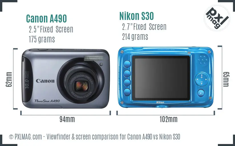 Canon A490 vs Nikon S30 Screen and Viewfinder comparison