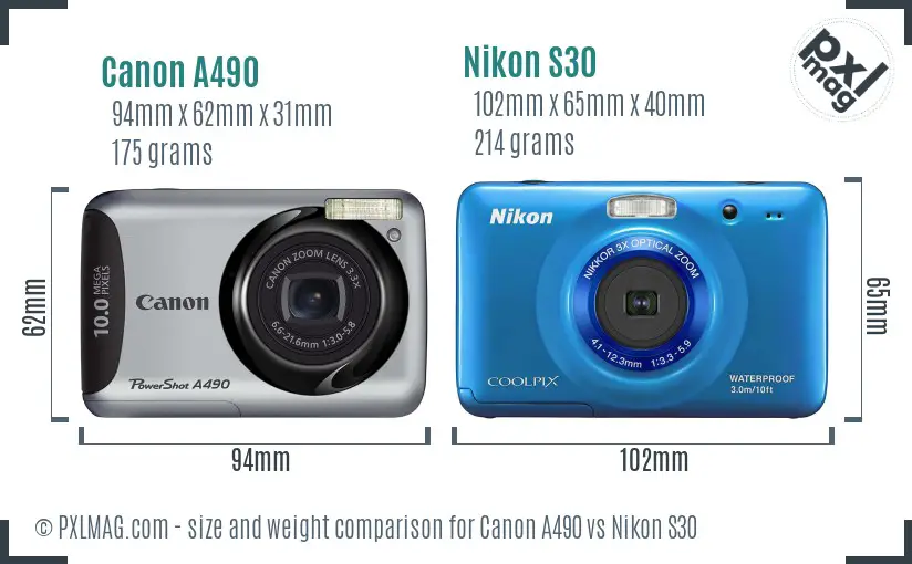 Canon A490 vs Nikon S30 size comparison