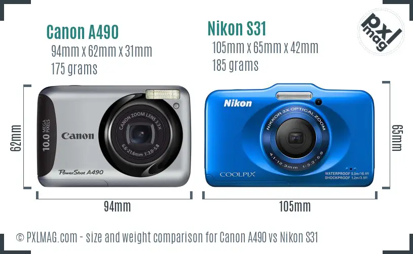 Canon A490 vs Nikon S31 size comparison