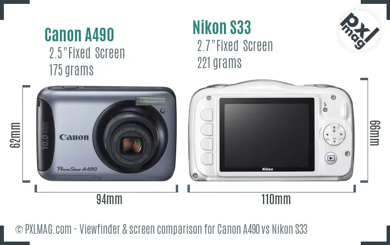 Canon A490 vs Nikon S33 Screen and Viewfinder comparison