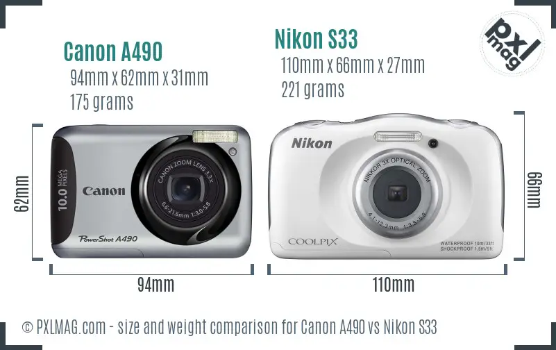 Canon A490 vs Nikon S33 size comparison