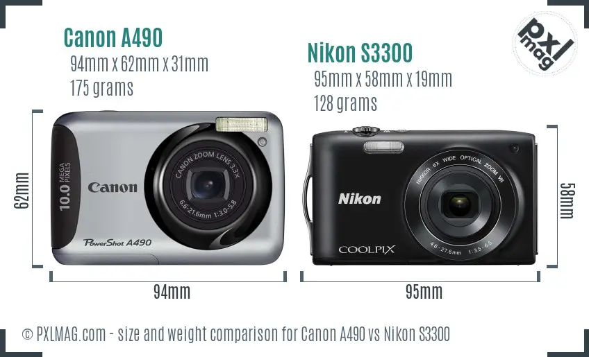 Canon A490 vs Nikon S3300 size comparison