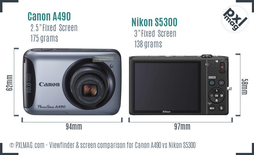 Canon A490 vs Nikon S5300 Screen and Viewfinder comparison