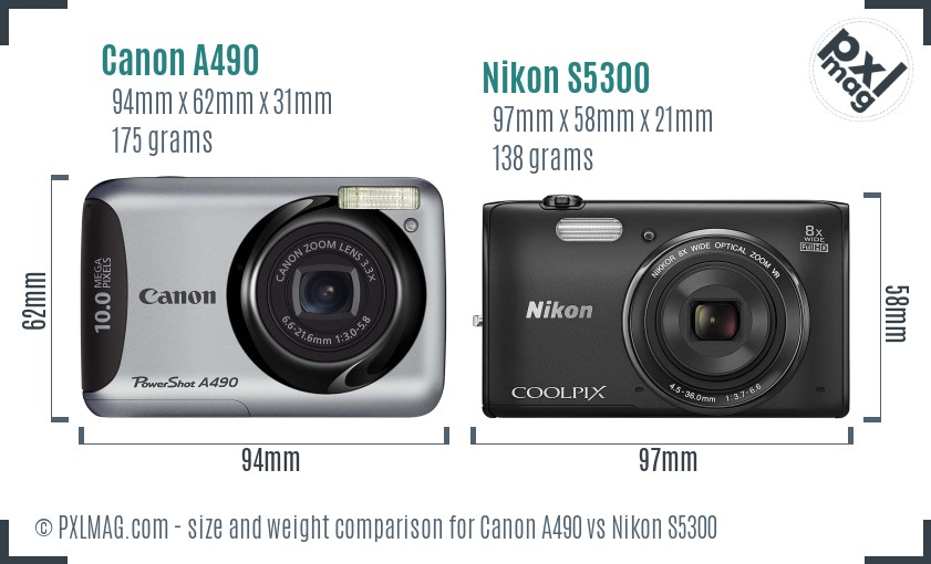 Canon A490 vs Nikon S5300 size comparison Canon A490 vs Nikon S5300 size comparison