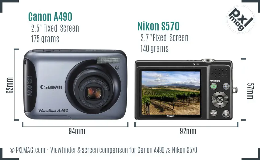 Canon A490 vs Nikon S570 Screen and Viewfinder comparison