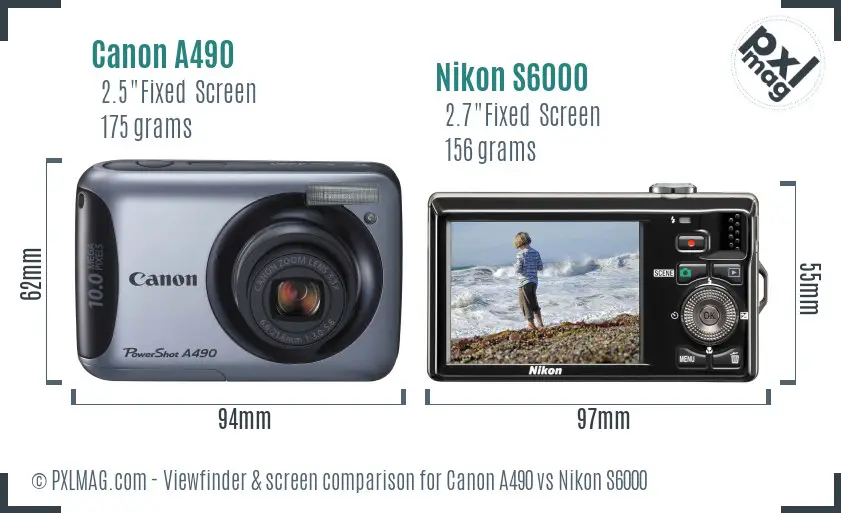 Canon A490 vs Nikon S6000 Screen and Viewfinder comparison