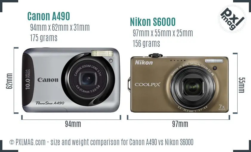 Canon A490 vs Nikon S6000 size comparison