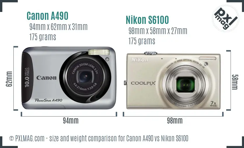 Canon A490 vs Nikon S6100 size comparison Canon A490 vs Nikon S6100 size comparison