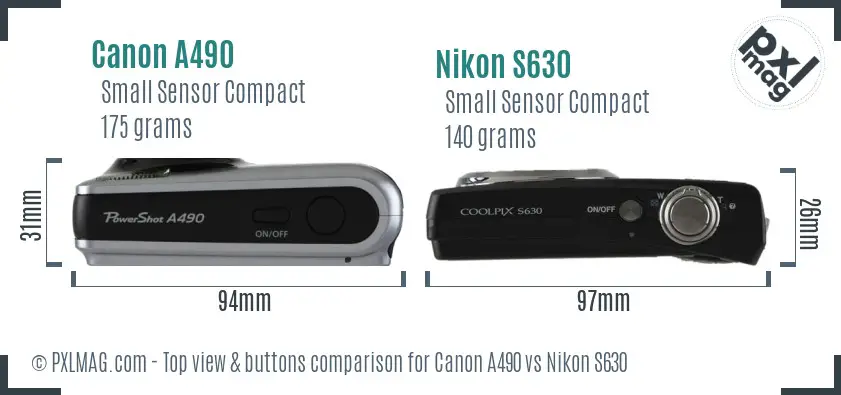 Canon A490 vs Nikon S630 top view buttons comparison Canon A490 vs Nikon S630 top view buttons comparison
