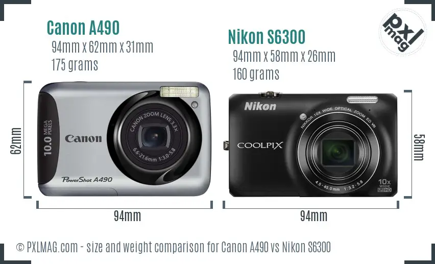Canon A490 vs Nikon S6300 size comparison Canon A490 vs Nikon S6300 size comparison