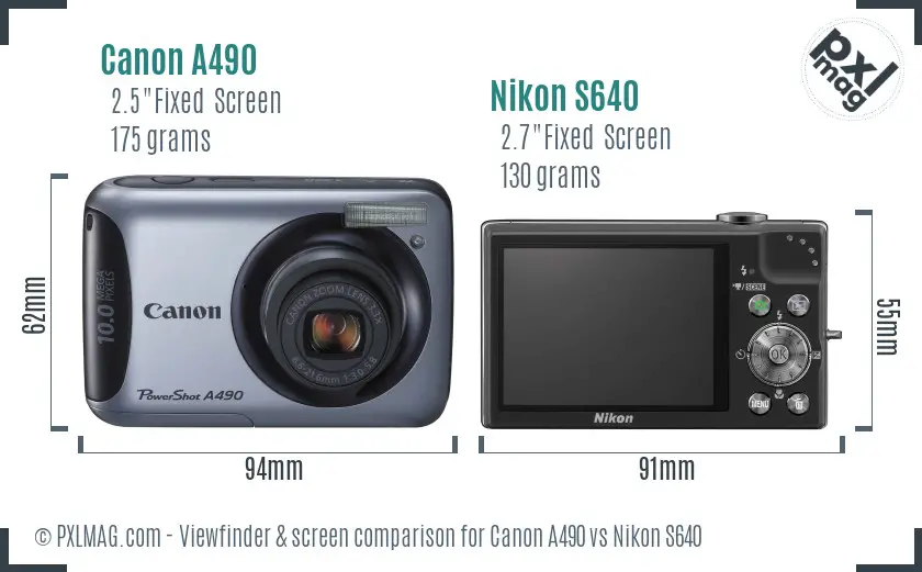 Canon A490 vs Nikon S640 Screen and Viewfinder comparison