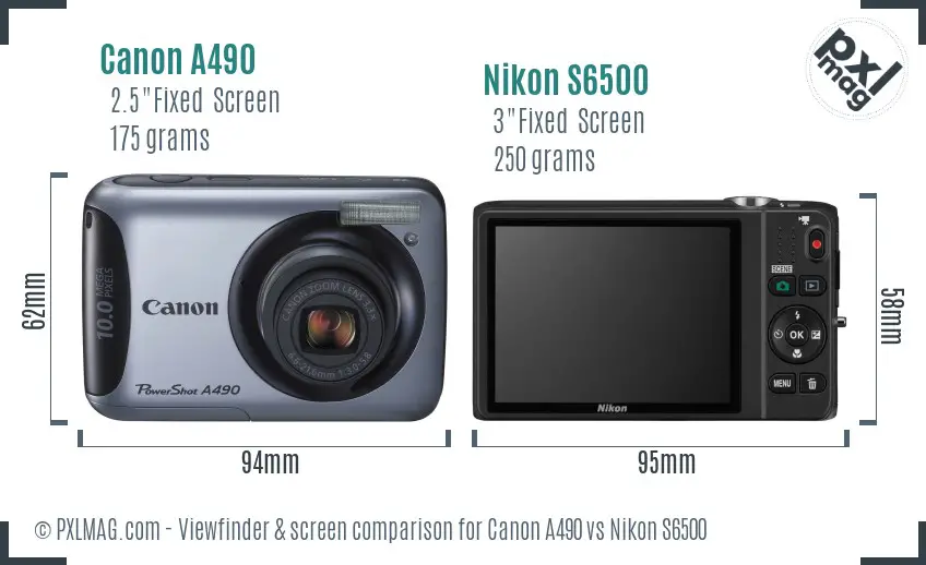 Canon A490 vs Nikon S6500 Screen and Viewfinder comparison