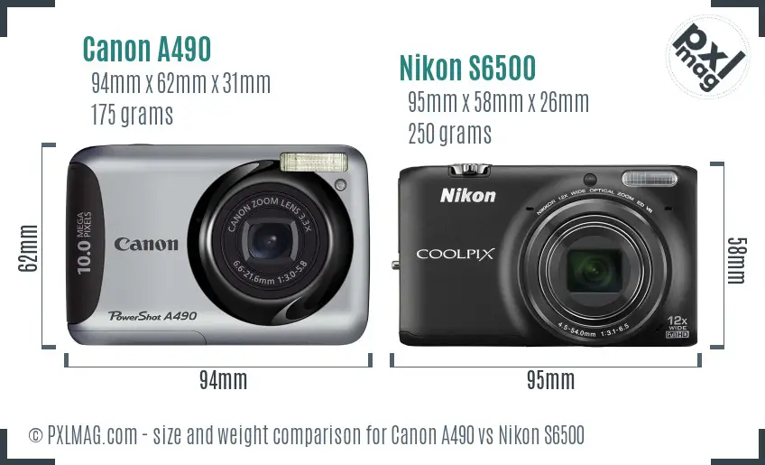 Canon A490 vs Nikon S6500 size comparison