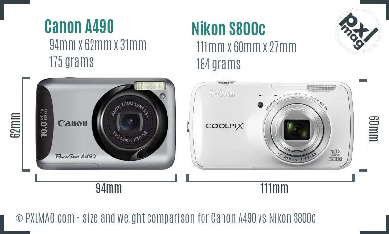 Canon A490 vs Nikon S800c size comparison