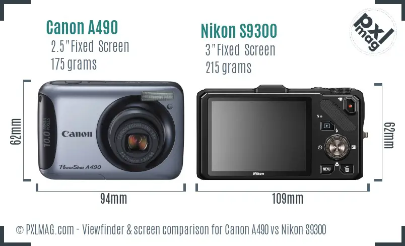 Canon A490 vs Nikon S9300 Screen and Viewfinder comparison