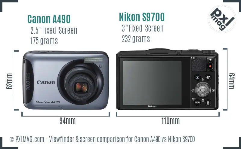 Canon A490 vs Nikon S9700 Screen and Viewfinder comparison