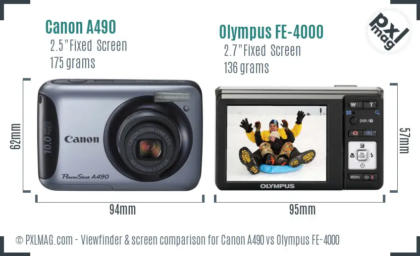 Canon A490 vs Olympus FE-4000 Screen and Viewfinder comparison