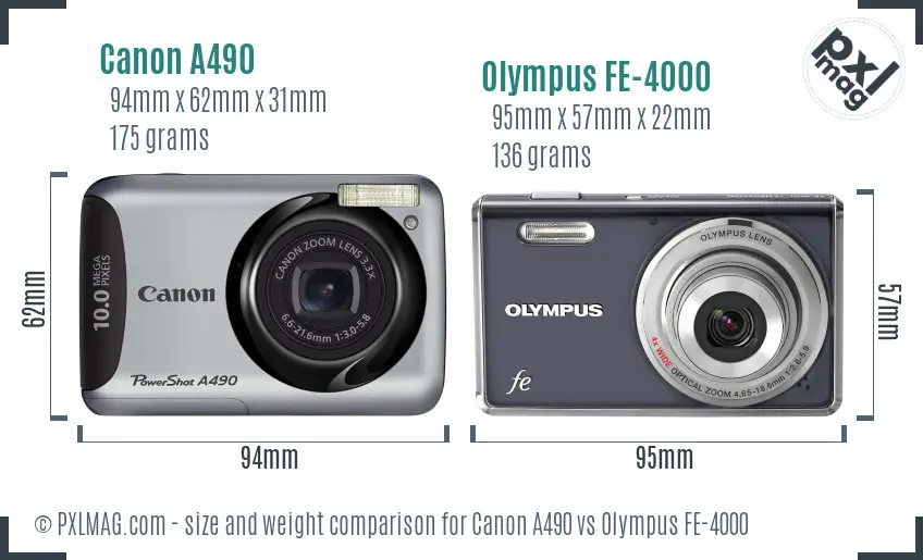 Canon A490 vs Olympus FE-4000 size comparison
