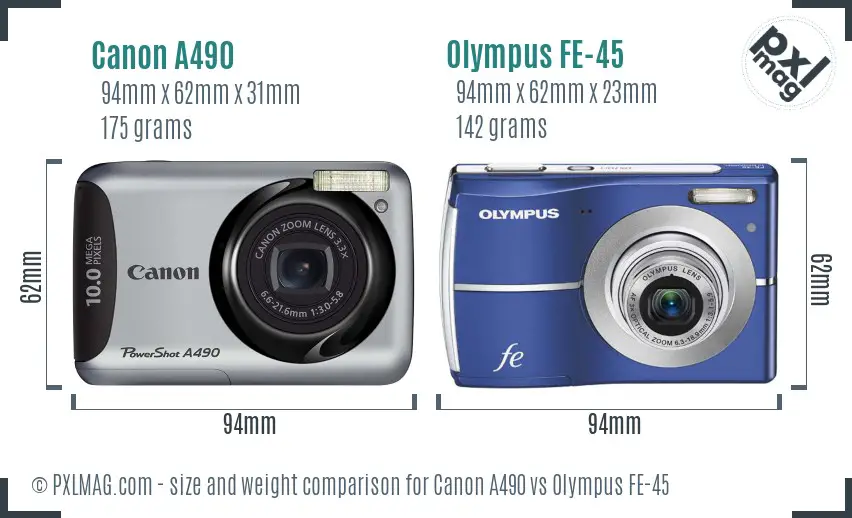 Canon A490 vs Olympus FE-45 size comparison