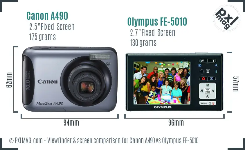 Canon A490 vs Olympus FE-5010 Screen and Viewfinder comparison