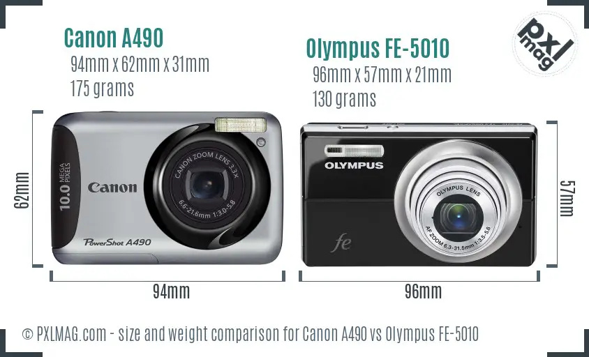 Canon A490 vs Olympus FE-5010 size comparison