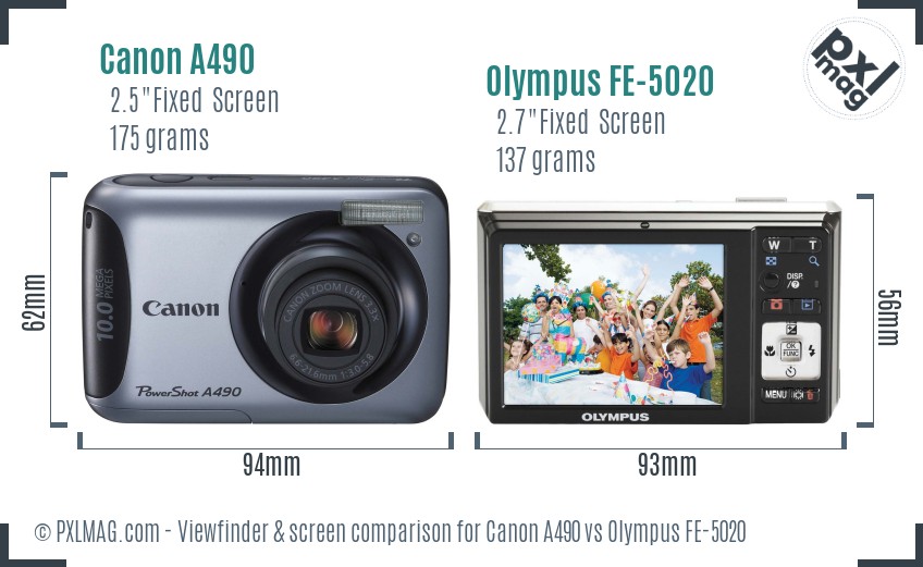 Canon A490 vs Olympus FE-5020 Screen and Viewfinder comparison