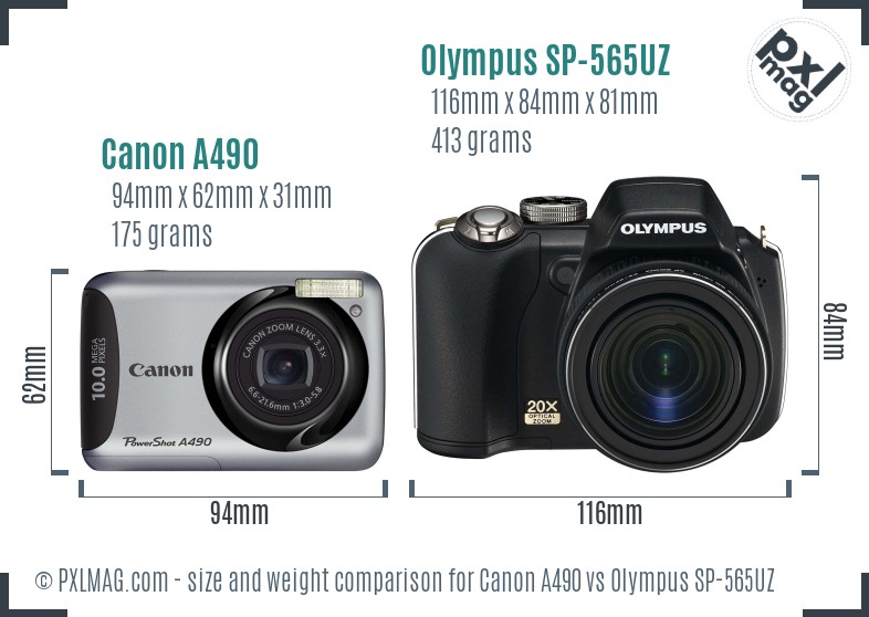Canon A490 vs Olympus SP-565UZ size comparison