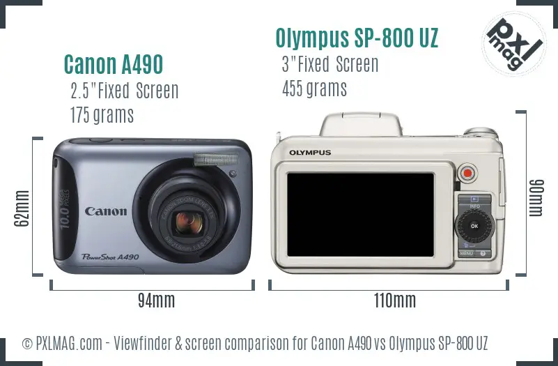 Canon A490 vs Olympus SP-800 UZ Screen and Viewfinder comparison Canon A490 vs Olympus SP-800 UZ Screen and Viewfinder comparison