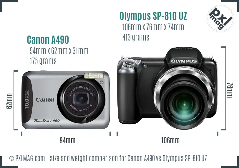 Canon A490 vs Olympus SP-810 UZ size comparison