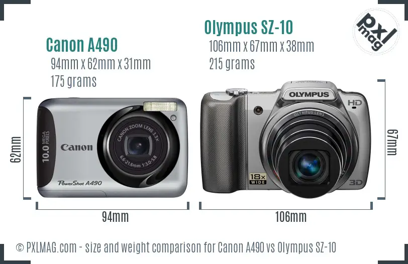 Canon A490 vs Olympus SZ-10 size comparison Canon A490 vs Olympus SZ-10 size comparison