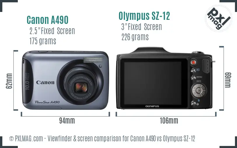 Canon A490 vs Olympus SZ-12 Screen and Viewfinder comparison Canon A490 vs Olympus SZ-12 Screen and Viewfinder comparison