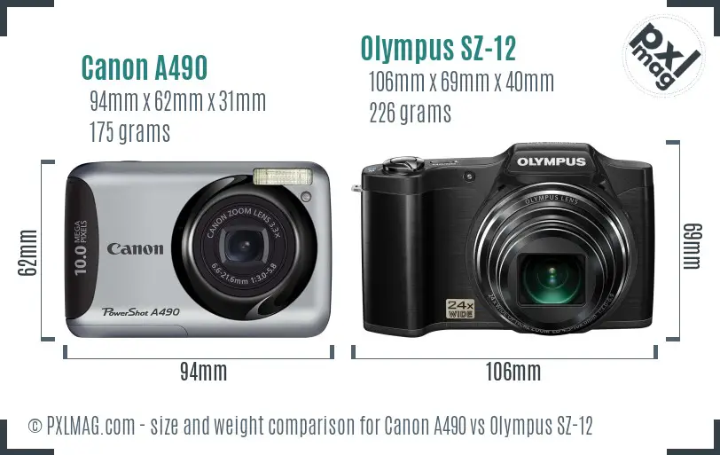 Canon A490 vs Olympus SZ-12 size comparison Canon A490 vs Olympus SZ-12 size comparison